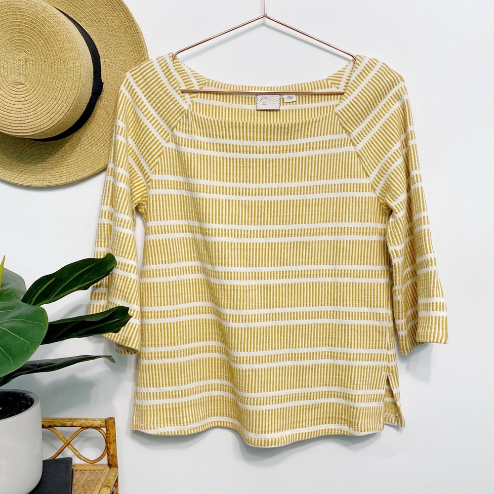 anthro | postmark mustard dash flare sleeve boatneck top xs
